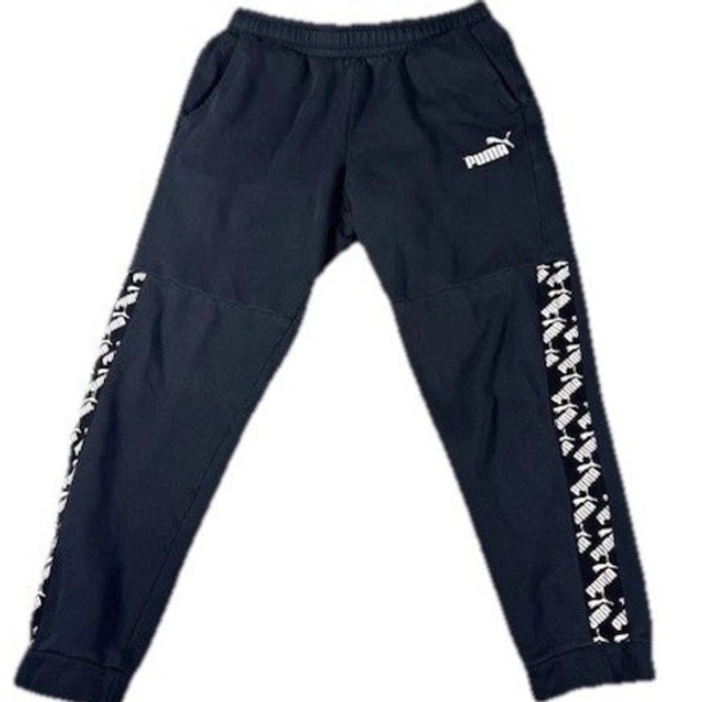 Puma Mens‎ Black Logo Tape Jogger Sweatpants Athletic Pants Size Small